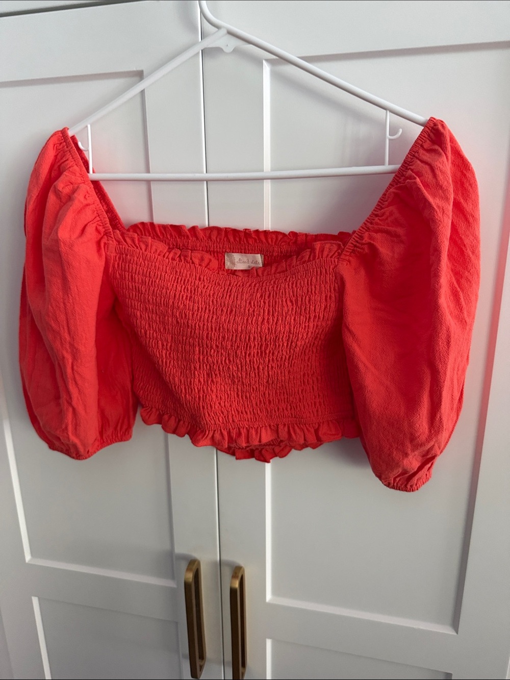 Altar’d State Smocked Puff Sleeve Crop Top - Size Small